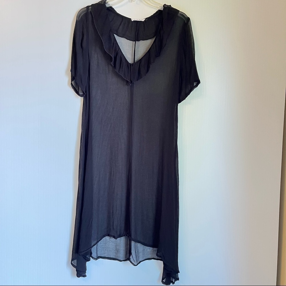 LACAUSA Black Short Sleeve Chiffon Shirt Dress Midi Sheer Whimsigoth Witchy M